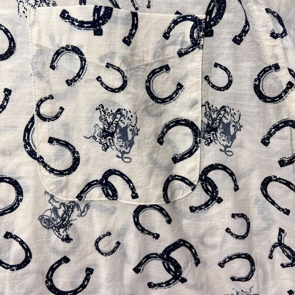 Pendleton Mens XL Short Sleeve Shirt Horseshoe Cowboy Rodeo Bronco Print Collar - Picture 5 of 13